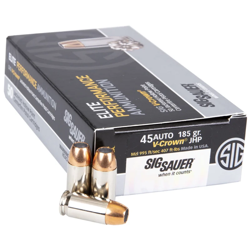 Sig-Sauer .45 ACP 185gr V-CROWN Brass – 50rd