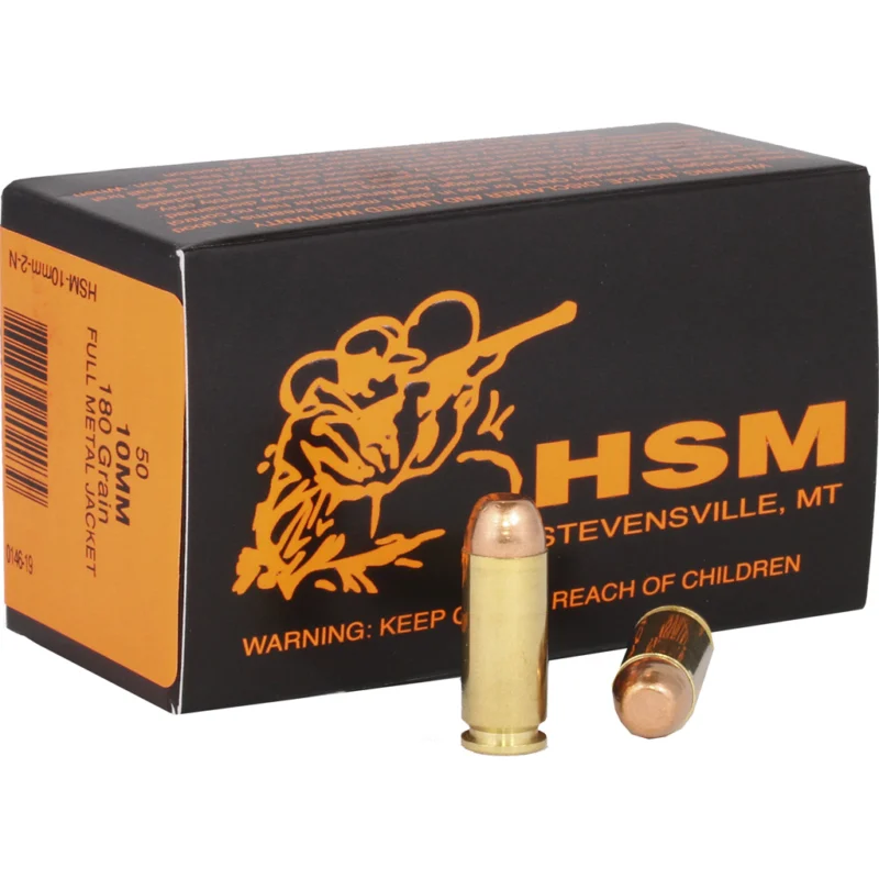 HSM 10mm Auto 180gr FMJ Brass – 50rd