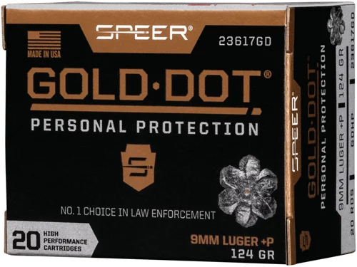 Speer 9mm Luger 124gr GOLD DOT Nickel-Plated Brass – 20rd
