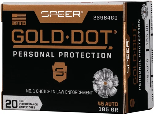 Speer .45 ACP 185gr GOLD DOT Nickel-Plated Brass – 20rd