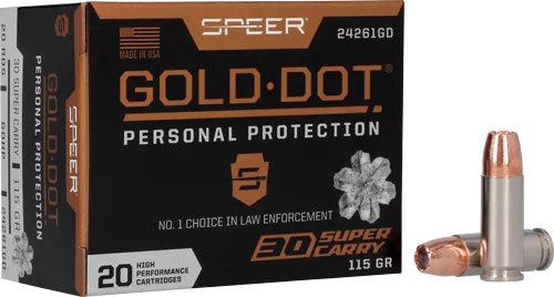 Speer .30 Super Carry 115gr GOLD DOT Nickel-Plated Brass – 20rd